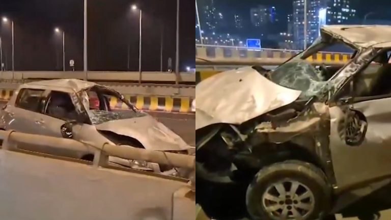 mumbai-accident-news-severe-car-accident-occurred-on-mumbais-coastal-road-injuring-both-passengers