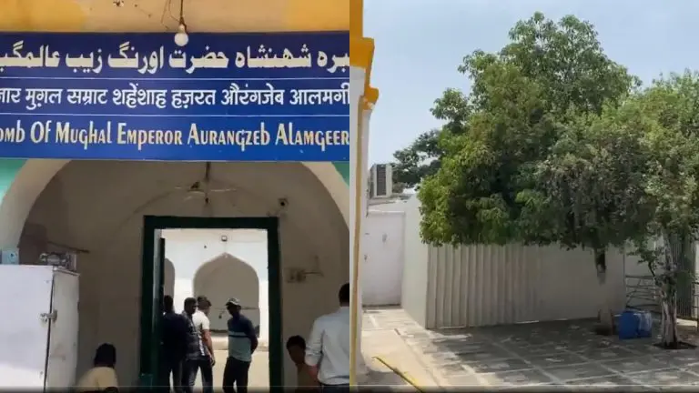 aurangzebs-tomb-covered-by-tin-sheets-on-two-sides-in-chhatrapati-sambhajinagar-khultabad