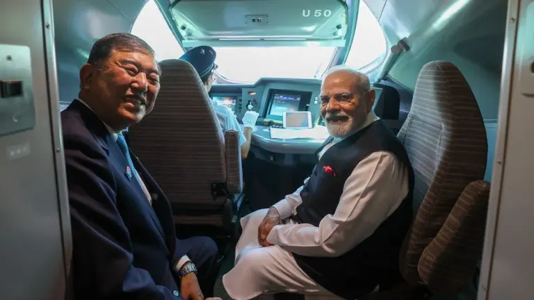 pm-modi-rides-bullet-train-with-japanese-pm-ishiba-on-final-day-of-japan-visit-before-departing-for-sco-summit-in-china