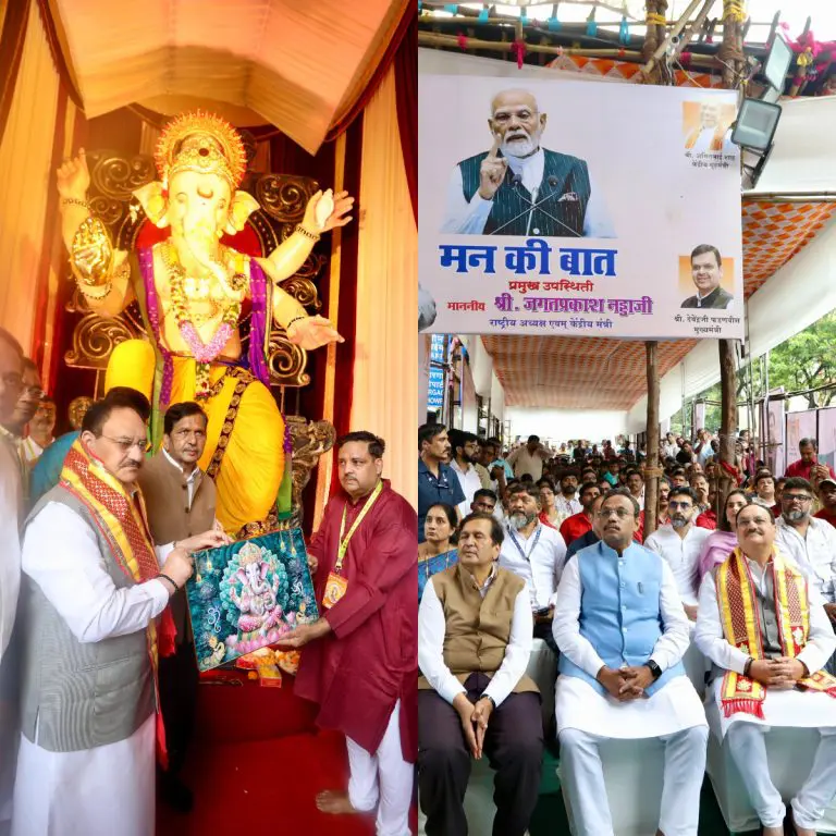 bjp-president-jp-nadda-visits-ganesh-pandal-in-mumbai-and-prays-for-indias-progress-under-pm-modi