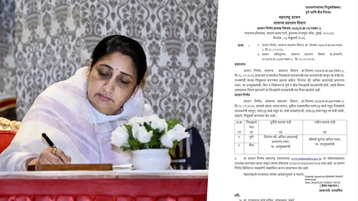 Sunetra Pawar: सुनेत्रा पवार यांच्यावर 'या' दोन जिल्ह्यांच्या पालकमंत्रीपदाची मोठी जबाबदारी, सरकारी आदेश जारी 