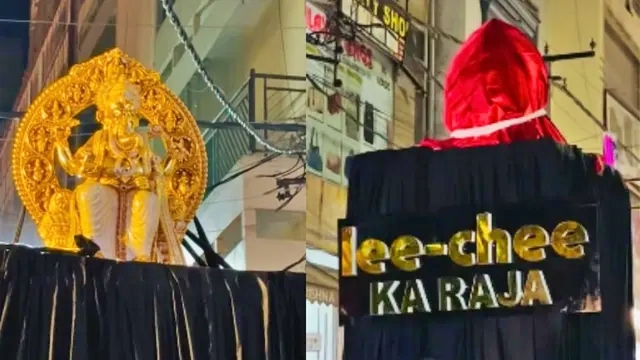 24-carat-gold-and-383-lakh-american-diamonds-grand-welcome-for-gold-ganesha-lee-chee-ka-raja-in-hyderabad
