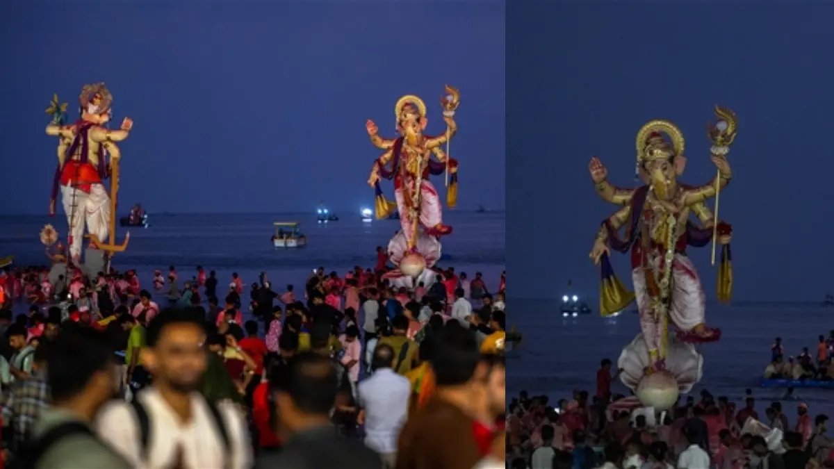पवई तलाव परिसरात बाप्पांची रांग; साकीनाक्याचा 45 फूट उंच महाराजही विसर्जनाच्या प्रतीक्षेत